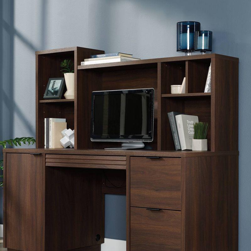 Spiced Mahogany Wood Computer Desk Hutch with Adjustable Shelf