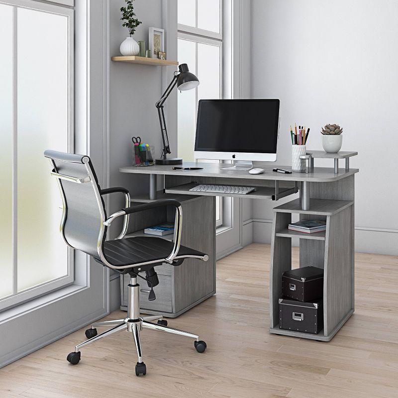 Gray MDF Computer Desk with Drawer and Keyboard Tray