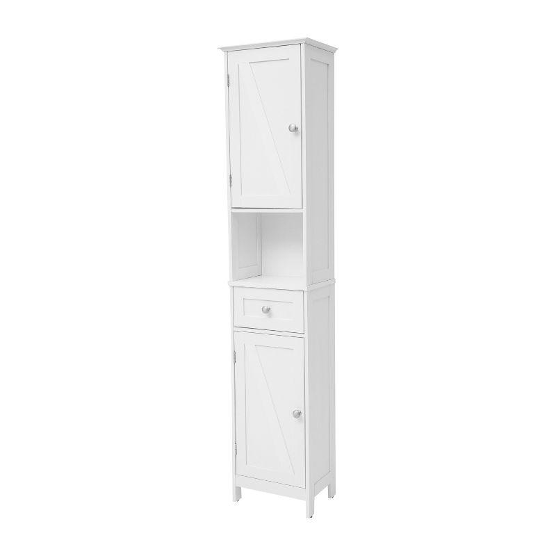 White Engineered Wood Bathroom Linen Tower with Adjustable Shelves