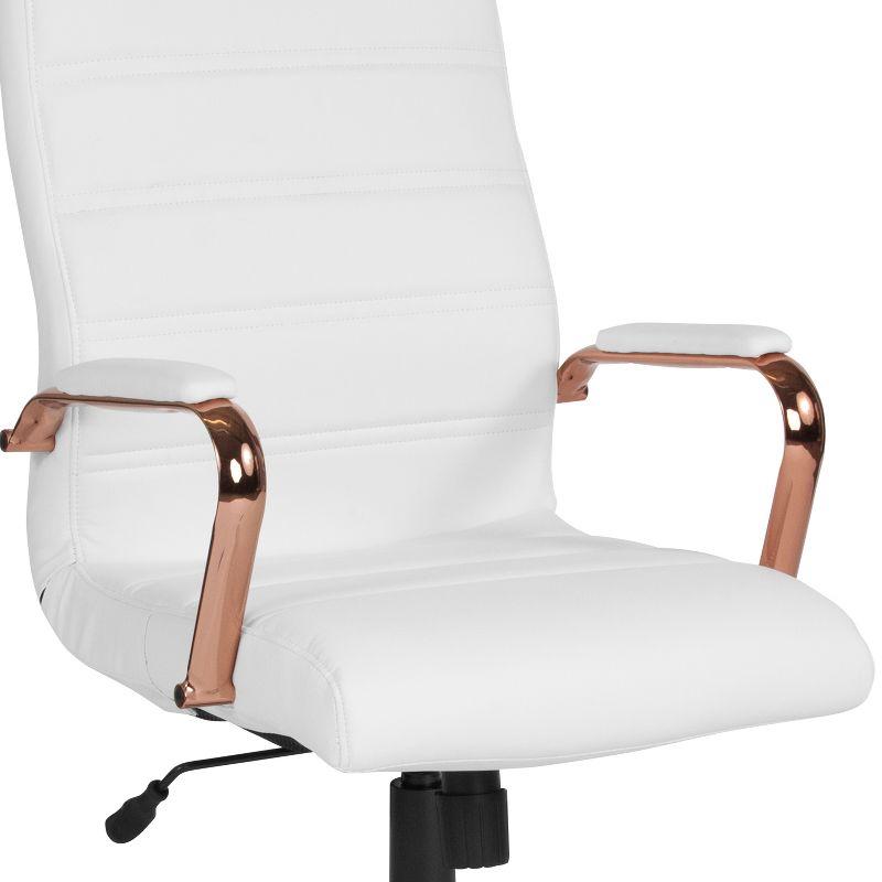 Emma and Oliver High Back White LeatherSoft Executive Swivel Office Chair - Rose Gold Frame/Arms