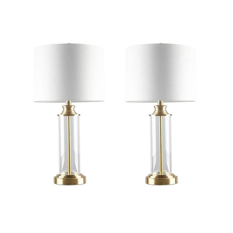 Gold and Clear Glass Cylinder Table Lamp Set with Drum Shades