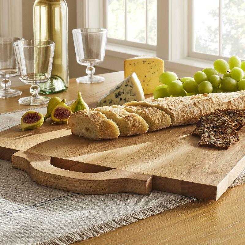 Large Brown Rubberwood Handled Serving Board, 22" Rectangle