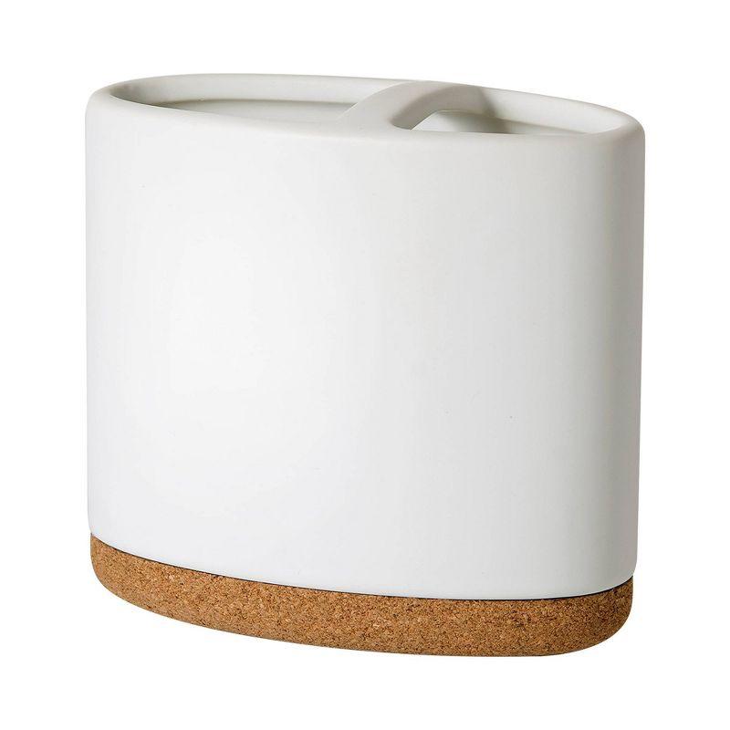 White Ceramic Toothbrush Holder with Cork Base