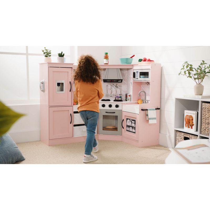 Best Choice Products Pretend Play Corner Kitchen, Interactive Wooden Kids Set w/ Lights & Sounds - Pink