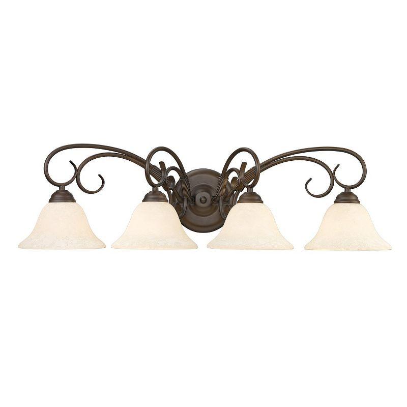 Homestead Transitional Rubbed Bronze 4-Light Vanity with Tea Stone Glass