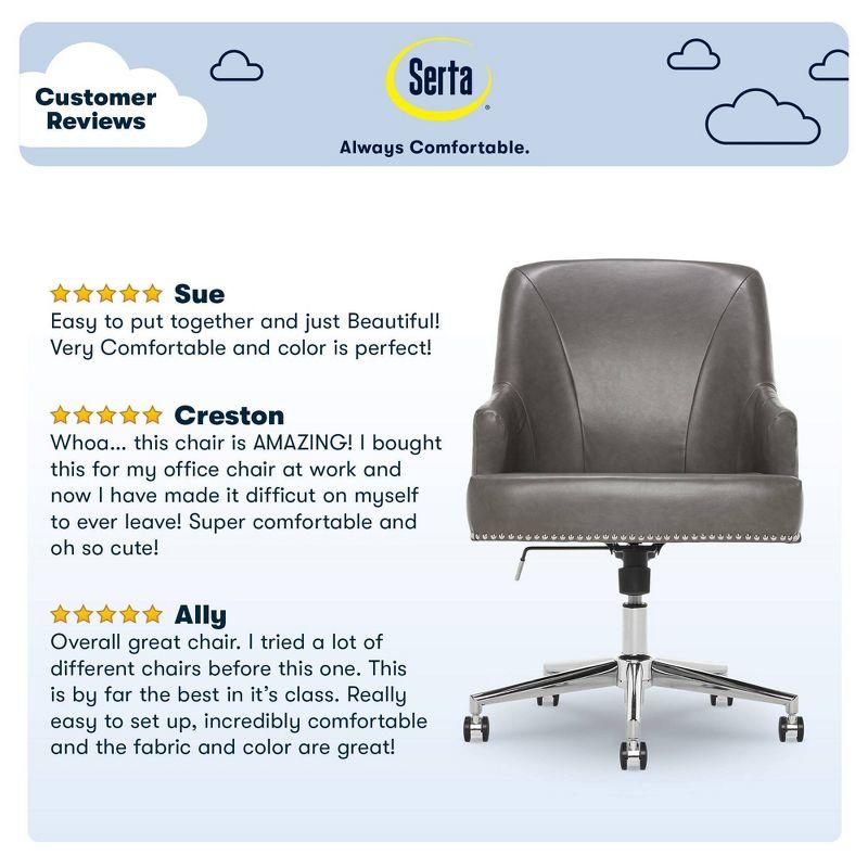 Serta Style Leighton Home Office Chair Gathering Dark Gray: Upholstered, Adjustable, with Fixed Arms