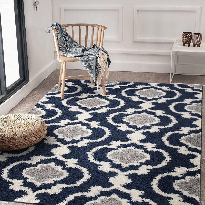World Rug Gallery Cozy Moroccan Trellis Shag Area Rug - Navy 6'6" x 9'