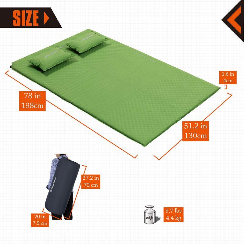 KingCamp Double Self Inflating Camping Sleeping Pad Mat with 2 Pillows