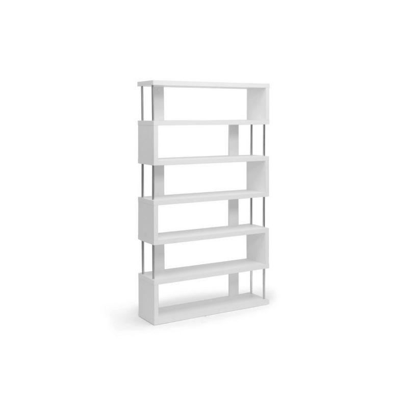 Modern 48" White Engineered Wood Bookcase with Chrome Accents