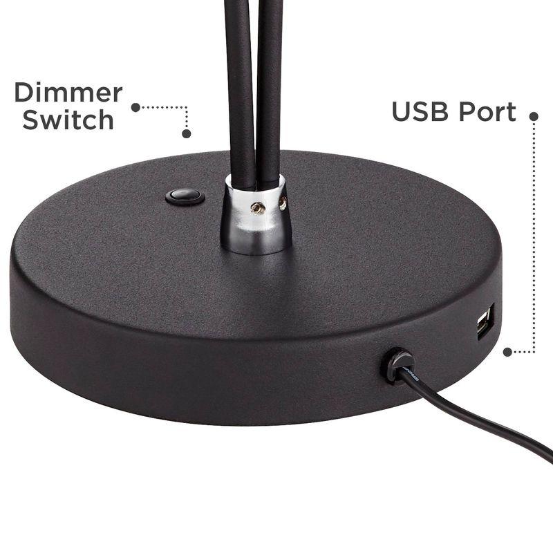 360 Lighting Modern Desk Table Lamp with USB Charging Port LED 20" High Satin Black Metal Adjustable Arm for Bedroom Office