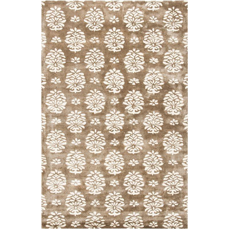 Ivory Rectangular Tufted Wool and Viscose Area Rug