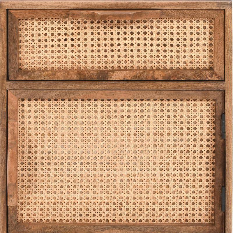 The Urban Port 23" Nightstand Woven Rattan Cabinet Door and Drawer Handcrafted Natural Brown Mango Wood Brown