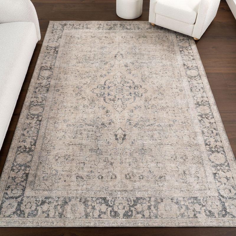 Nuloom Hillstone Collection Brinly Traditional Vintage Medallion Area Rug, 9' x 12', Light beige