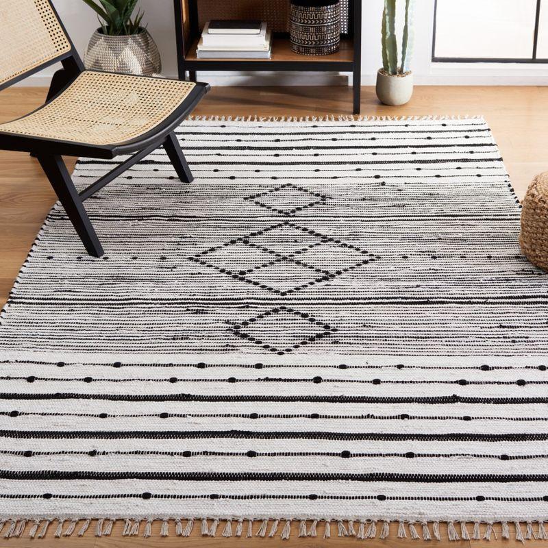 Black and White Handwoven Wool Cotton Striped 3' x 5' Area Rug