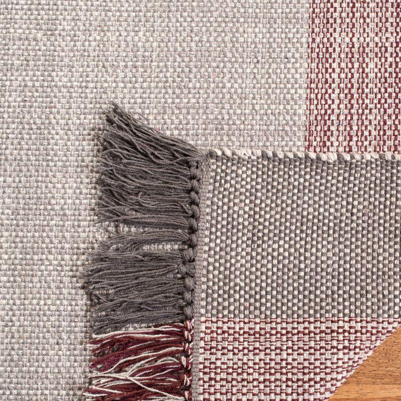 Wine and Grey Handwoven Cotton 8' x 10' Flatweave Area Rug