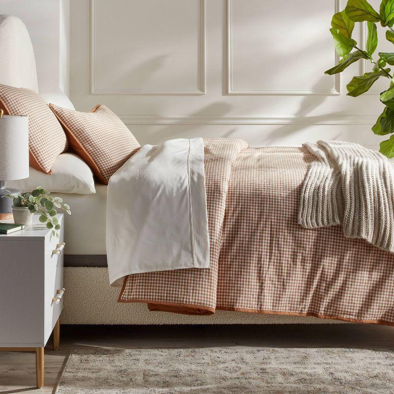 Full/Queen Mini Gingham Duvet and Sham Set Camel - Threshold™: Machine Washable, Midweight Fabric