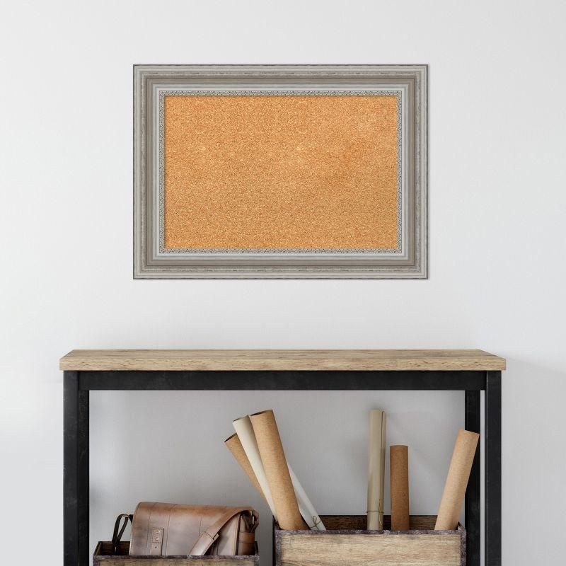 Amanti Art Natural Cork Board Framed Parlor Silver Bulletin Board 30 in. x 22 in.