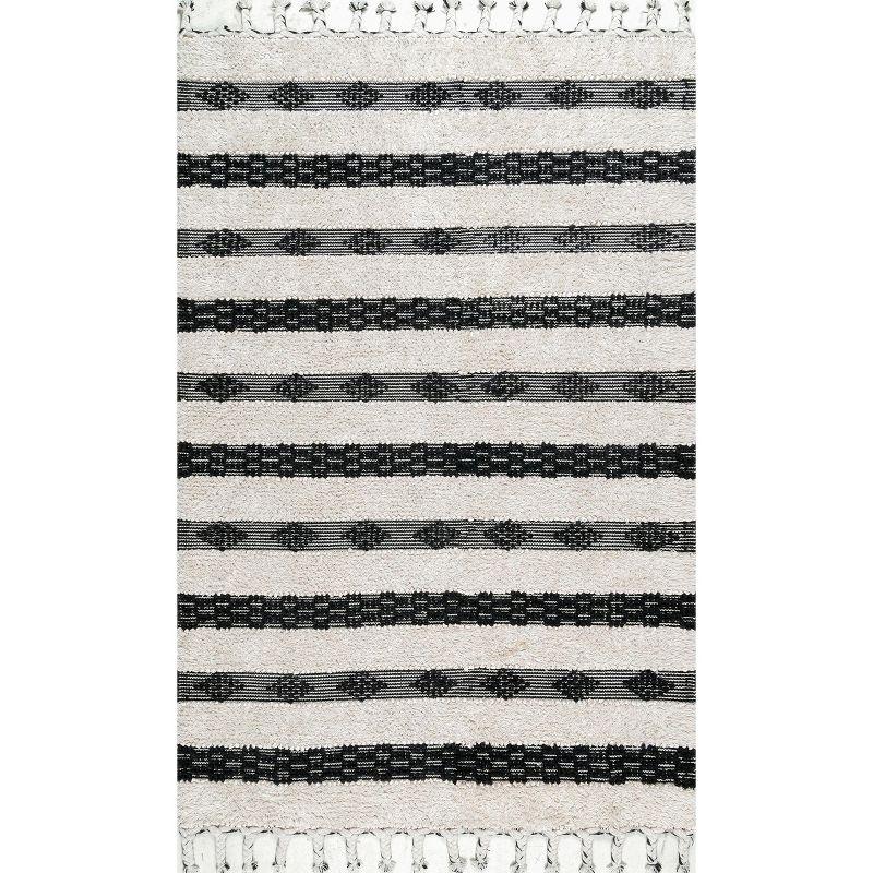 Ivory Handmade Tufted Wool Shag Area Rug 6' x 9'