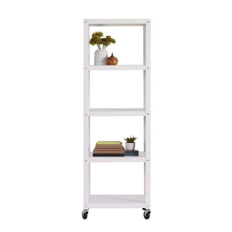 White 72" Industrial Metal 5-Shelf Mobile Bookcase