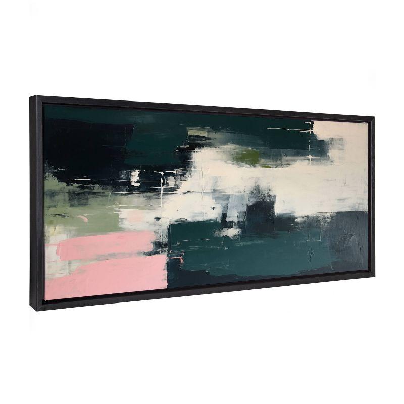 Emerald Blush Abstract Canvas Print with Black Frame, 18x40