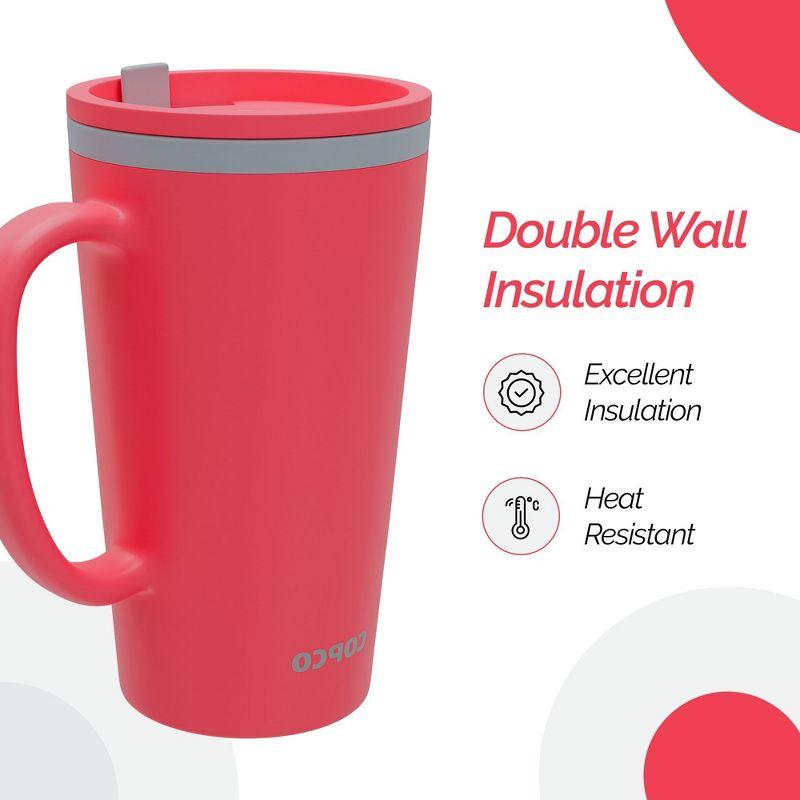 Copco Cone 16oz Insulated Travel Mug with Handle, Double Wall, Slide-Closure Lid, BPA-Free, Portable Coffee Cup (Coral Red)
