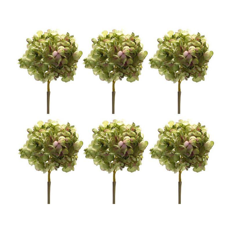 Melrose Green Hydrangea Flower Stems with Foliage Accents (Set of 6)