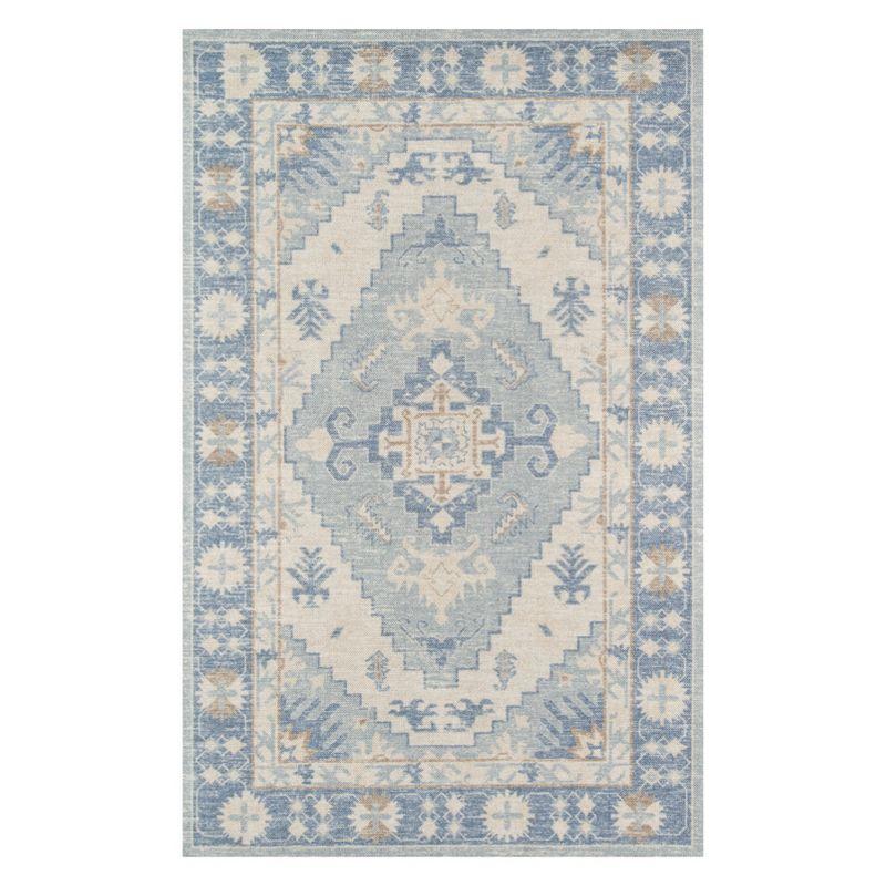 Momeni Anatolia Mateo Blue 2'x3' Accent Rug: Traditional Wool & Nylon Medallion, Low Pile Indoor Area Rug