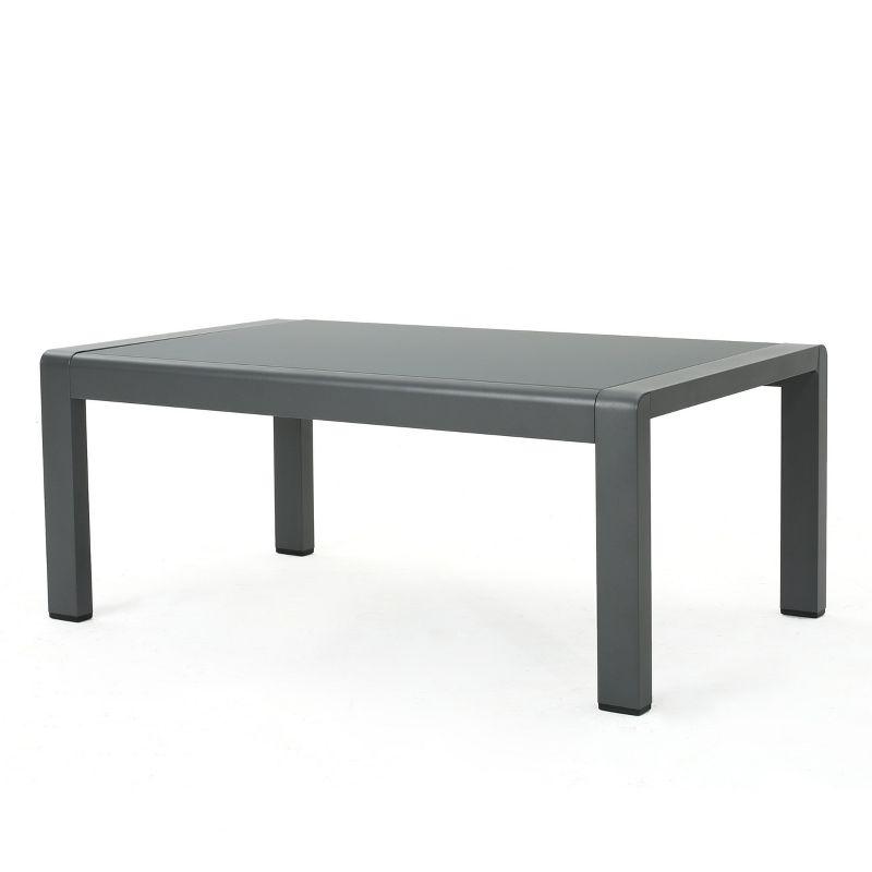 Cape Coral Rectangle Aluminum Coffee Table with Glass Top - Gray - Christopher Knight Home: Weather-Resistant Patio Table