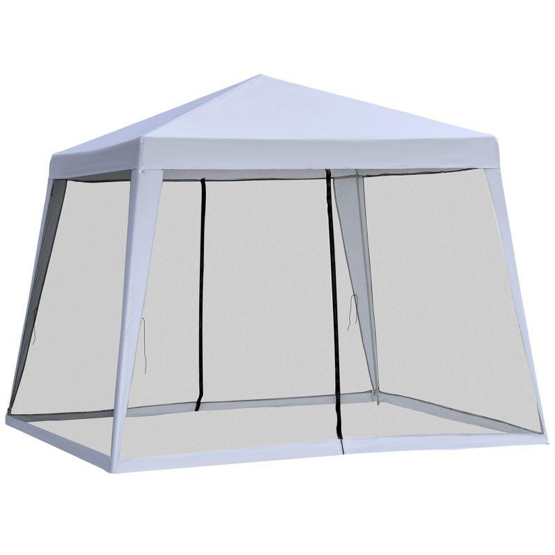 Gray 10' x 10' Steel Outdoor Gazebo with Mesh Sidewalls