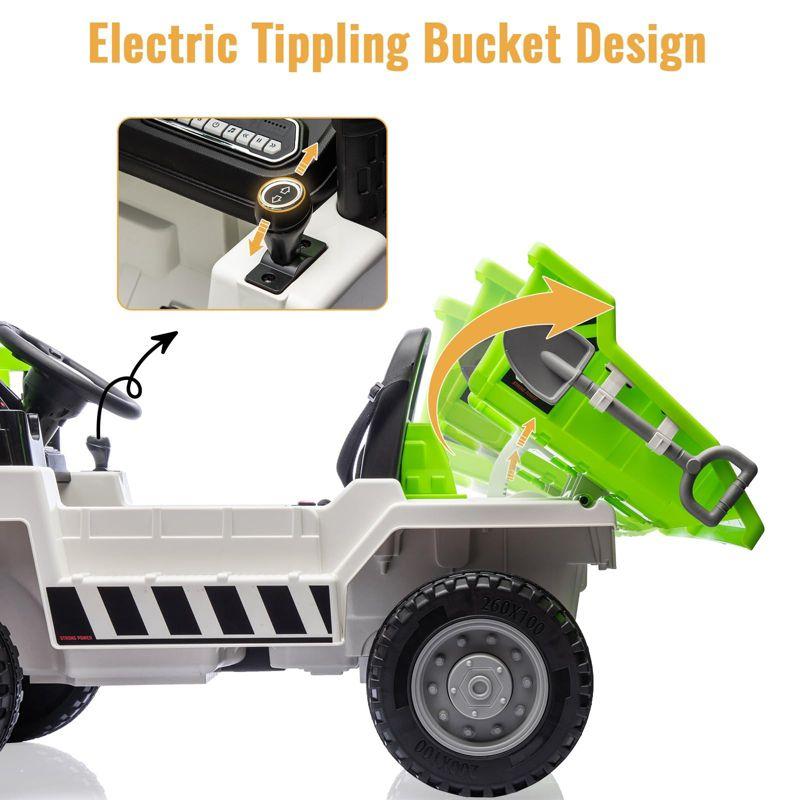 Ride On Dump Truck, 12V Ride On Car with Remote Control, Electric Dump Bed and Extra Shovel