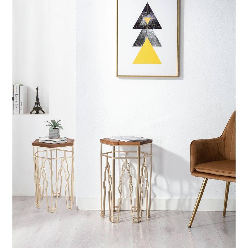 Genevieve Gold & Natural Fir Wood Round Nesting Tables