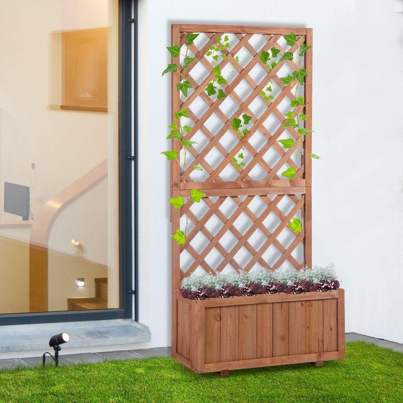 Elevated Natural Wood Garden Bed with Climbing Trellis