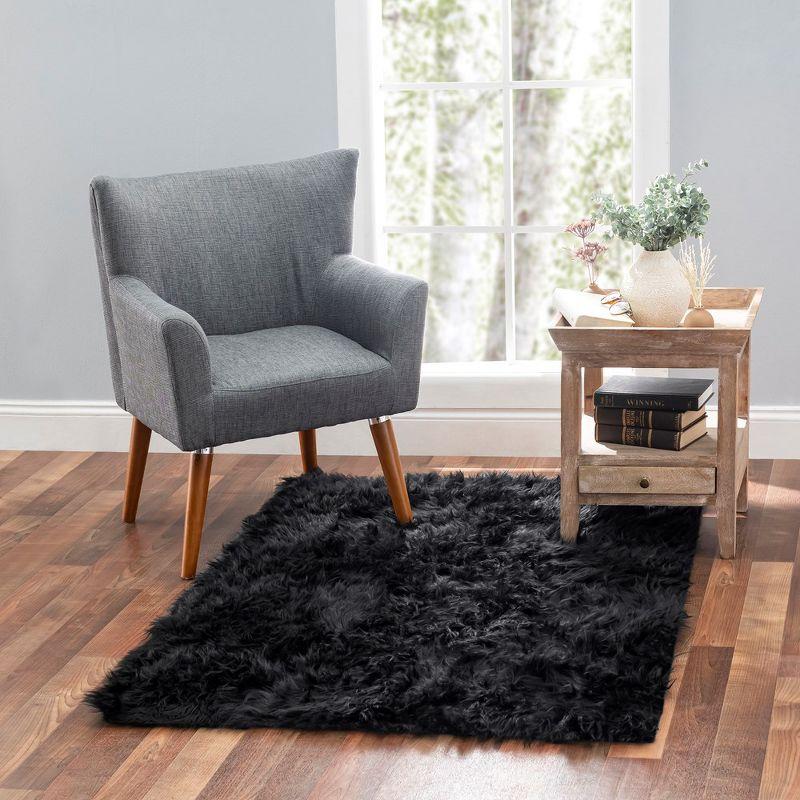 Walk on Me Faux Fur Super Soft Rug With Non-slip Backing 2'x4' Black