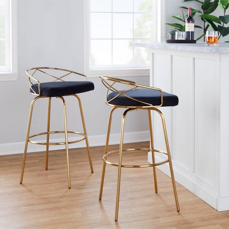 Set of 2 Charlotte Barstools Gold/Black - LumiSource: Glam Fixed-Height, Rounded Backrest, Metal Base