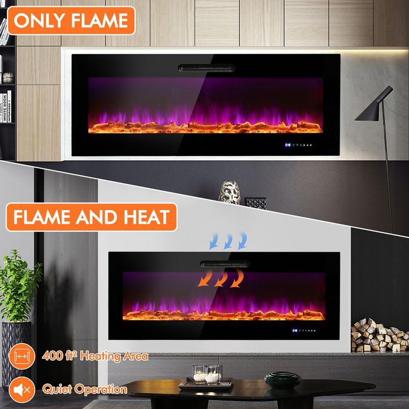 Costway 50'' Electric Fireplace Recessed Wall Mounted Heater W/ Decorative Crystal & Log