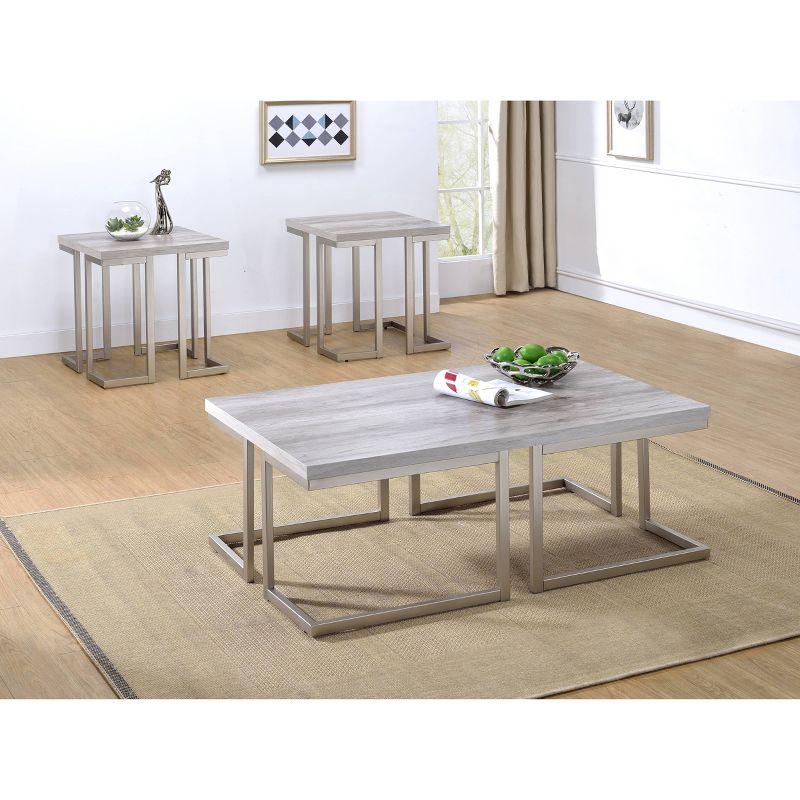 David End Table Gray Driftwood/Metal - Steve Silver Co.: Pewter Iron Base, Square Shape, No Tools Assembly