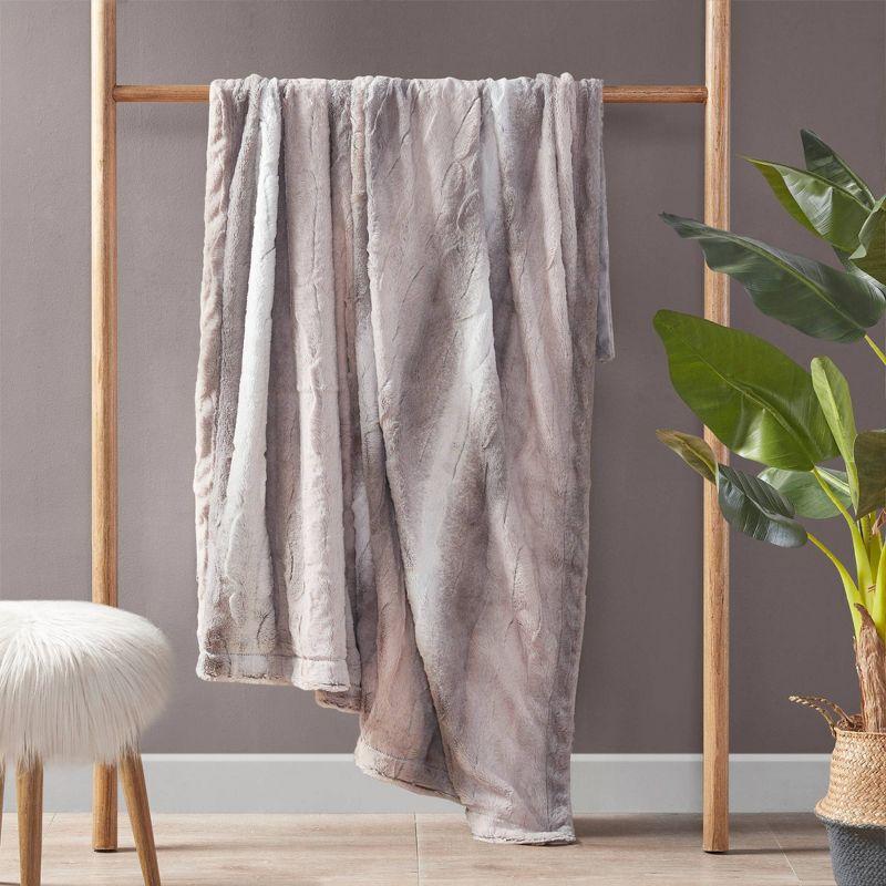 Luxurious Oversized Blush/Grey Faux Fur Throw Blanket 60"x70"