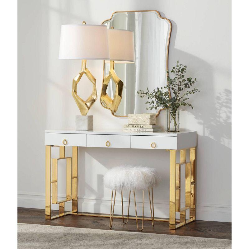 Noble Park Indara Scalloped Corner Rectangular Vanity Wall Mirror Modern Beveled Gold Wood Frame 27" Wide for Bathroom Bedroom Living Room Office