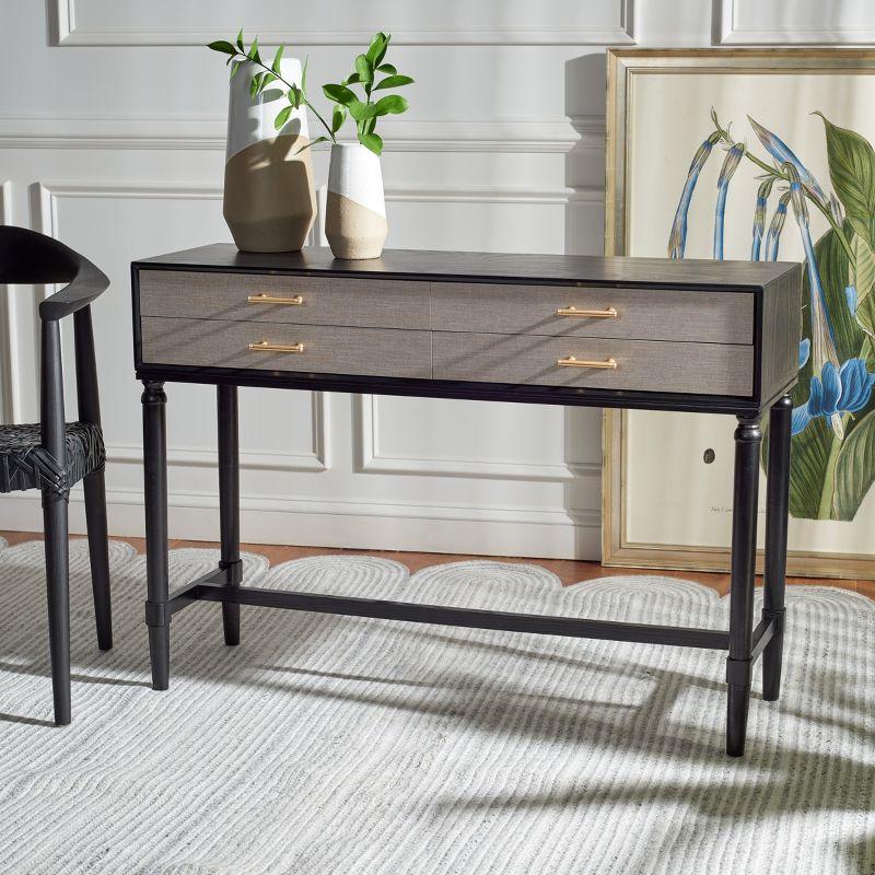 Black Wood Console Table with Turned Legs and Storage