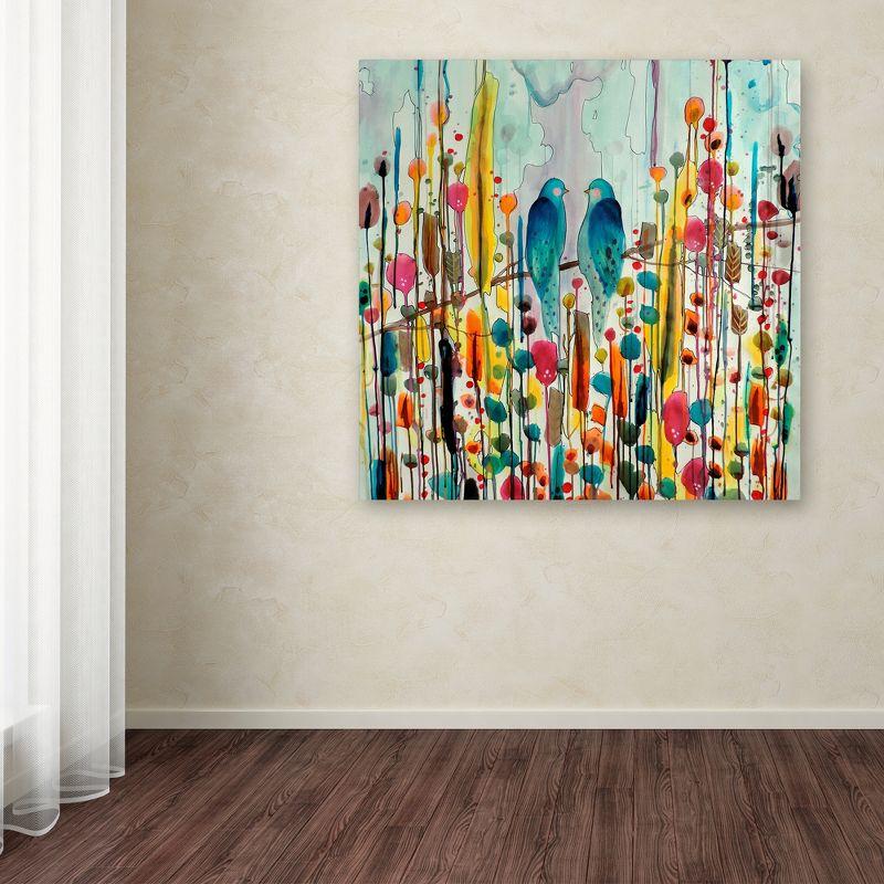 Colorful Abstract Canvas Art with Blue Birds, 25x20