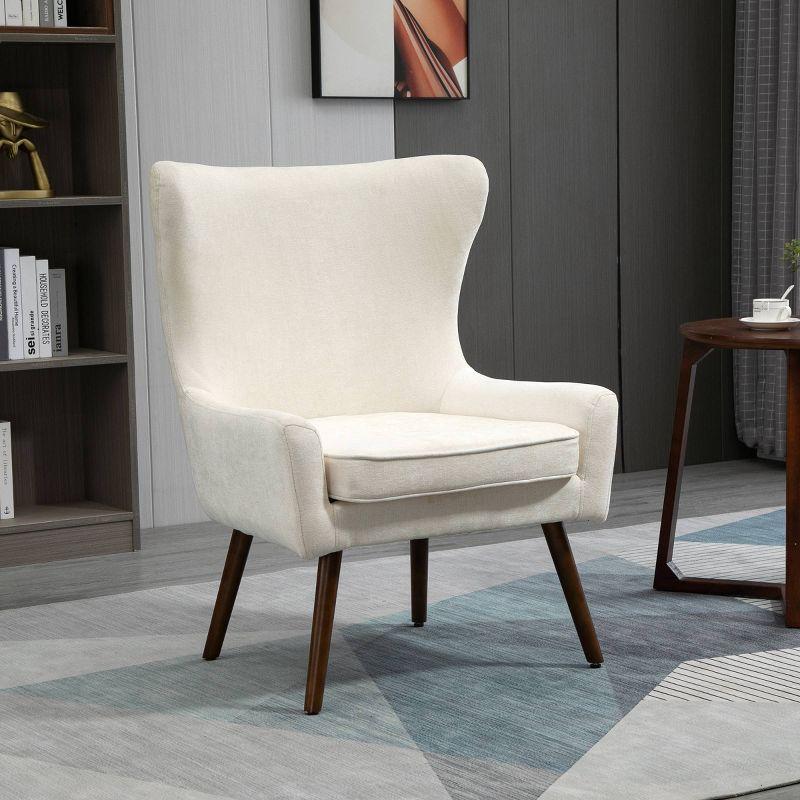 Beige Velvet Wingback Accent Chair with Poplar Wood Frame