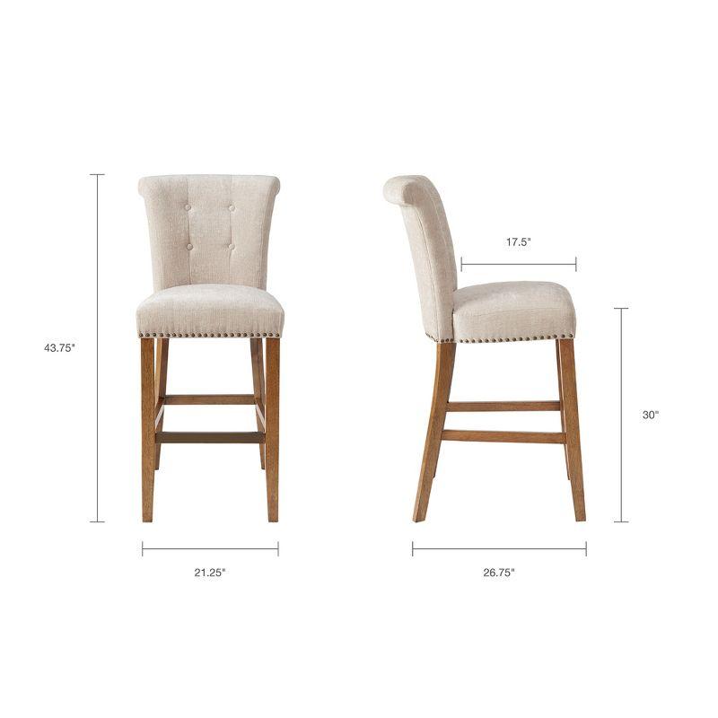 30" Lorsted Barstool Cream: Upholstered Rectangle Seat, Bronze Plated Finish, Wood Legs