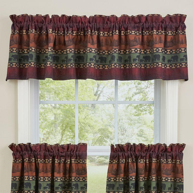 Mountain Bear Jacquard Valance Curtain in Red and Green