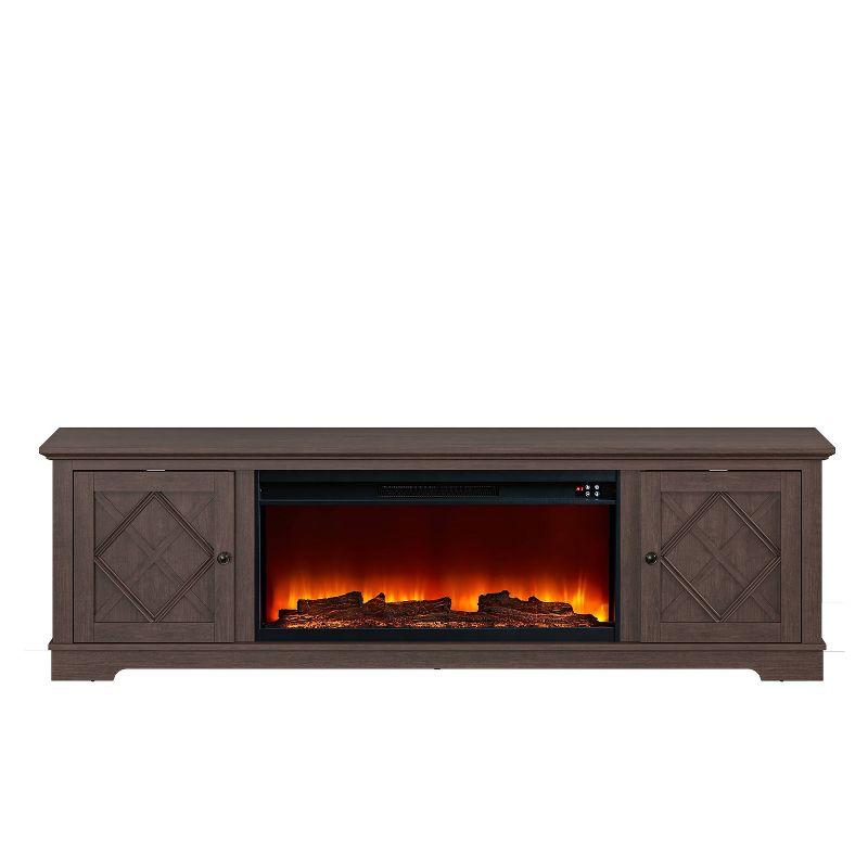 78" Farmhouse TV Stand for TVs up to 80" with Electric Fireplace Brown - Festivo: Media Console, MDF Storage