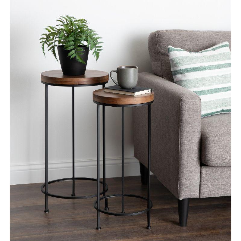 Kate and Laurel Espada Round Metal Nesting Table, 2 Piece, Rustic Brown and Black