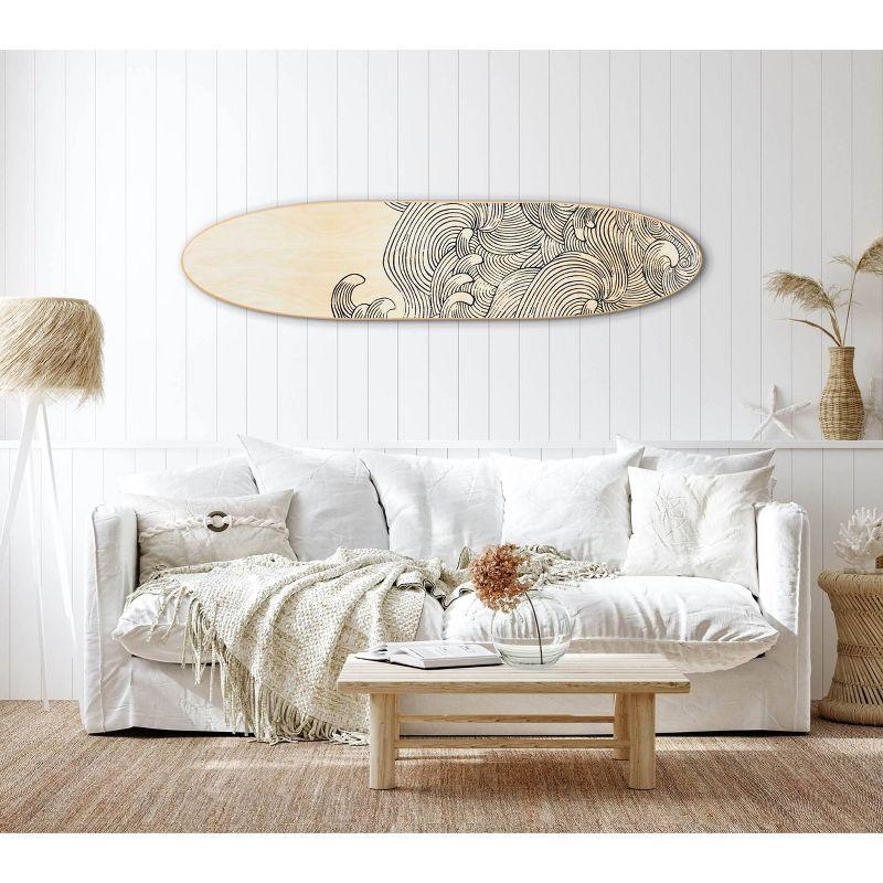 Storied Home Lacquered Wood Surfboard Wall Decor with Waves Hangs Vertical or Horizontal: Matte Finish, Abstract Pattern