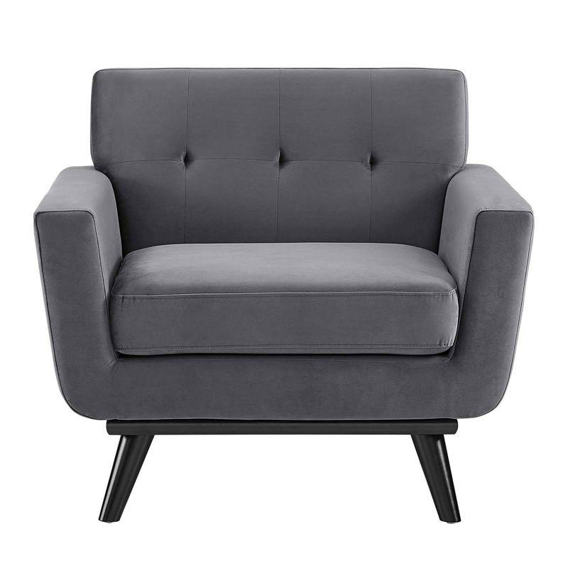 Engage Performance Velvet Armchair Gray - Modway: Plush, Tufted, Black Wood Legs