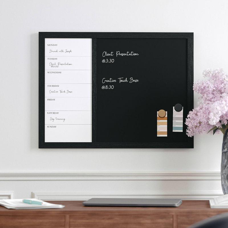 Black Woodgrain Magnetic Weekly Calendar Dry Erase and Chalk Board 24" x 18"