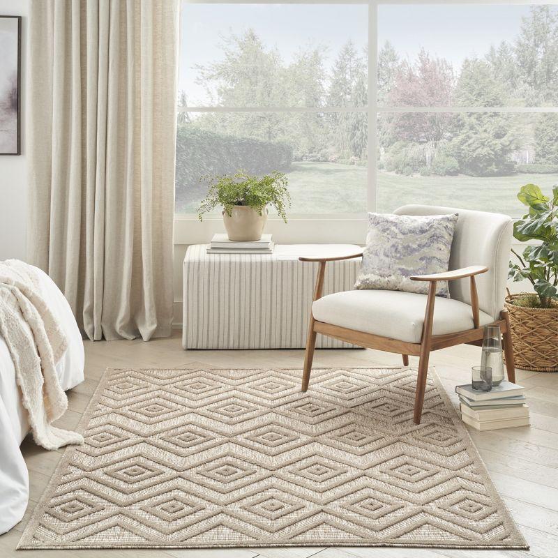 Nourison Versatile Diamond Geometric Flatweave Indoor Outdoor Area Rug Natural Beige 5' x 7'
