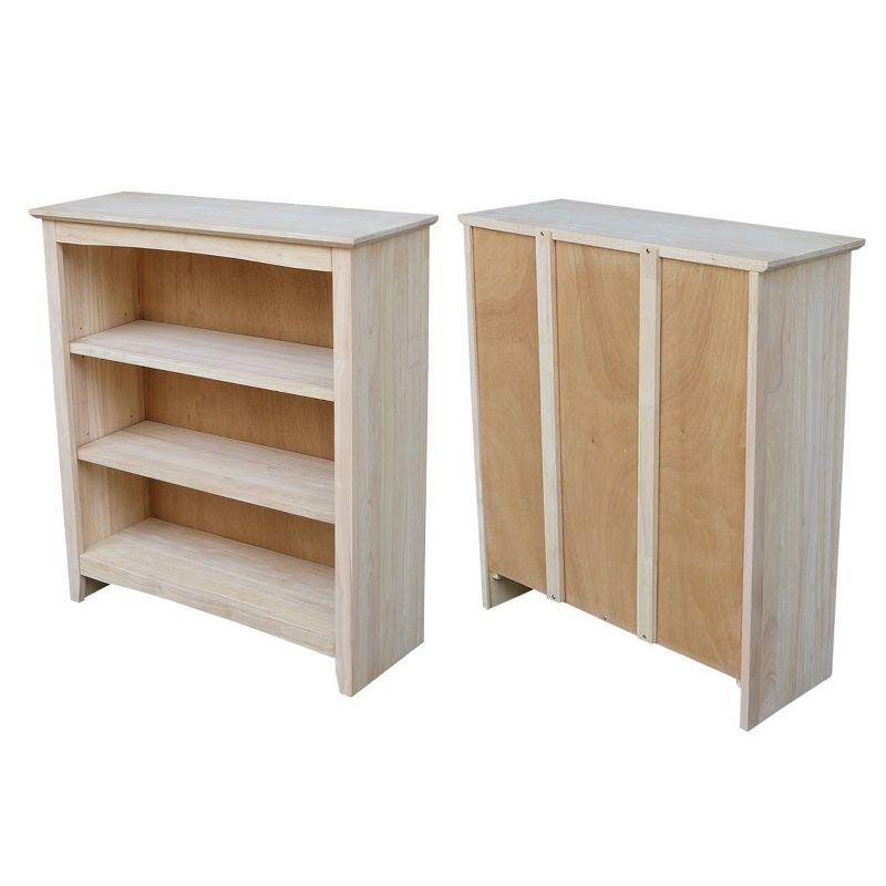 International Concepts 36" Shaker Bookshelf Unfinished: Mid-Century Modern Style, 3-Tier Storage, Hardwood Construction